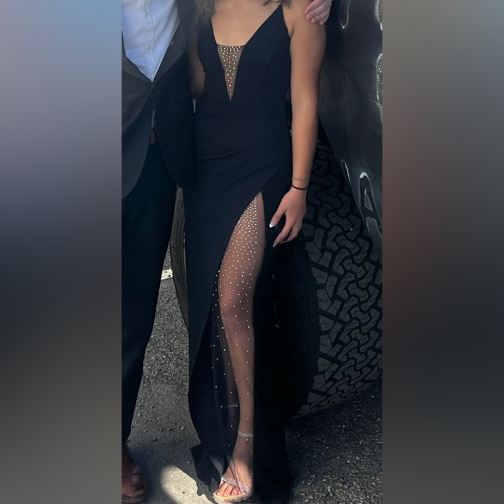 Xs black bodycon dress with sparkly slit